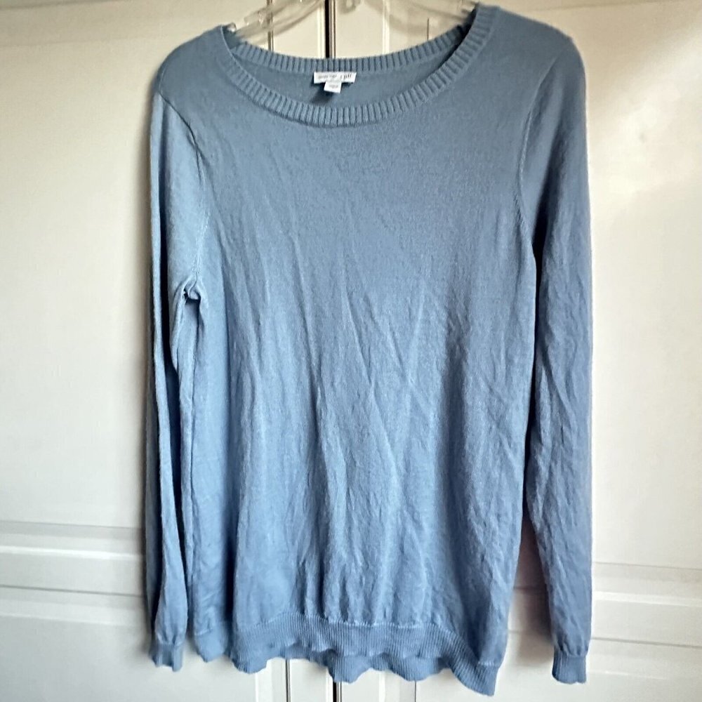 J Jill Sweater Womens Small Light Blue Merino Wool Long Sleeve Round Neck